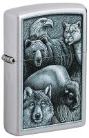 Зажигалка ZIPPO Animal Kingdom Design с покрытием Satin Chrome, латунь/сталь, серебристая, матовая, 38x13x57 мм