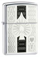 Зажигалка ZIPPO Ace с покрытием High Polish Chrome, латунь/сталь, серебристая, 38x13x57 мм