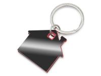 Металлический брелок с пластиковой цветной вставкой SteelPop House, серебристый с красным