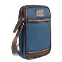 Сумка через плечо KLONDIKE "URBAN", натуральная кожа/канвас, синий/темно-коричневый цвет, 12 х 19 х 4,5 см