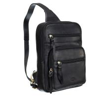 Рюкзак с одним плечевым ремнем KLONDIKE "URBAN", натуральная кожа, чёрный цвет, 23,5 х 11 х 31,5 см