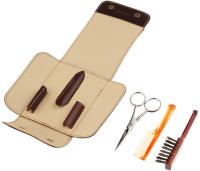 Дорожный набор для усов и бороды IL Ceppo в коричневом чехле: щетка, расческа, ножницы