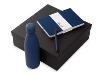 Подарочный набор c блокнотом C3, ручкой и термобутылкой, темно-синий , размер магнитная обложка