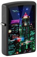 Зажигалка ZIPPO Cyber City с покрытием Black Matte, латунь/сталь, черная 38x13x57 мм