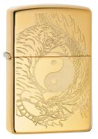 Зажигалка ZIPPO Tiger and Dragon с покрытием High Polish Brass, латунь/сталь, золотистая, 38x13x57мм