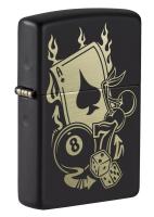 Зажигалка ZIPPO Gambling Design с покрытием Black Matte, латунь/сталь, чёрная, матовая, 38x13x57 мм