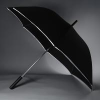 Зонт-трость "Reflect", полуавтомат, эпонж, чёрный со светоотражающей окантовкой в чехле с ручкой