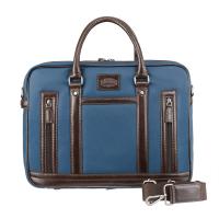 Портфель KLONDIKE "URBAN", натуральная кожа/канвас, синий/темно-коричневый цвет, 39 х 30 х 10 см