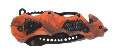 Нож складной Stinger, 100 мм, (чёрный), материал рукояти: алюминий (оранжевый камуфляж)