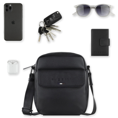 Сумка наплечная мужская BUGATTI РИКО | RICO, черный, полиуретан, 19 x 7 x 21 см