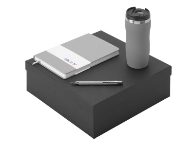 Подарочный набор с блокнотом С2, металлической ручкой и термокружкой, серый , размер твердая обложка