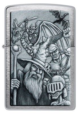 Зажигалка ZIPPO Mystical Beings Design с покрытием Brushed Chrome, латунь/сталь, серебристая, 38x13x57 мм