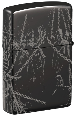 Зажигалка ZIPPO Skull King с покрытием High Polish Black, латунь/сталь, черная, глянцевая, 38x13x57 мм
