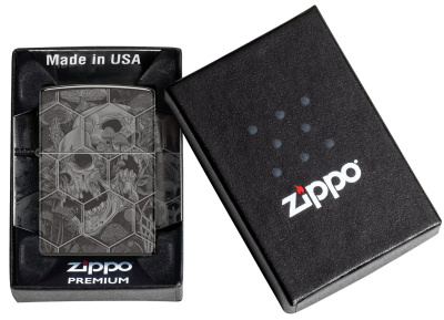 Зажигалка ZIPPO Mushroom Skulls с покрытием High Polish Black, латунь/сталь, черная, глянцевая, 38x13x57 мм