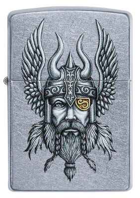 Зажигалка ZIPPO Viking Warrior с покрытием Street Chrome™, латунь/сталь, серебристая, 38x13x57 мм