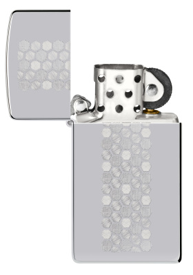 Зажигалка ZIPPO Slim® Honeycomb Design с покрытием High Polish Chrome, латунь/сталь, серебристая, 29x10x60 мм