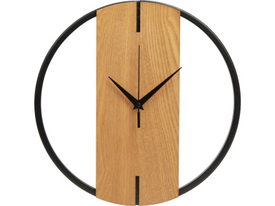 Деревянные часы с металлическим ободом, диаметр 30 см, Time Wheel, натуральный/черный