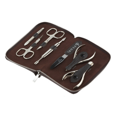 Маникюрный набор DEWAL, 7пр. Футляр: натуральная кожа, цвет коричневый