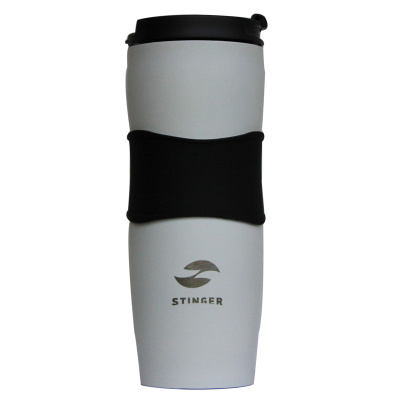 Термокружка Stinger, 0,4 л, сталь/пластик/силикон, белая, 7,2х19,4 см