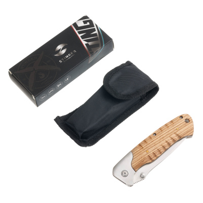 Нож складной Stinger, 90 мм (серебристый), материал рукояти: сталь/дерево (серебристо-коричневый)