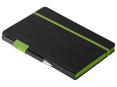 Бизнес блокнот Bossy с ручкой, черный и зеленое яблоко