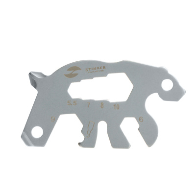 Мини-мультитул карманный Stinger, 55 x 35 мм, 5 функций, медведь, нержавеющая сталь, серебристый, в блистере