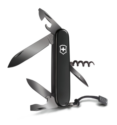 Нож перочинный VICTORINOX Spartan Onyx Black, 91 мм, 12 функций, чёрный, со шнурком в комплекте