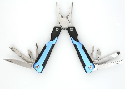 Мультитул Stinger, 104x45 мм, 15 функций, сталь/пластик, сине-чёрный, в комплекте нейлоновый чехол