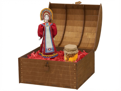 Подарочный набор: кукла фарфоровая, мед, красный