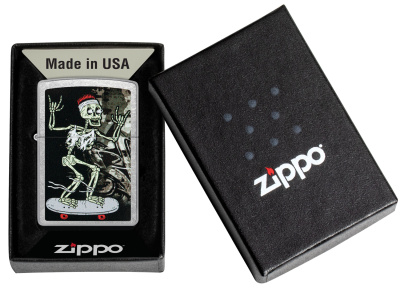 Зажигалка ZIPPO Skateboard Design с покрытием Street Chrome, латунь/сталь, серебристая, 38x13x57 мм