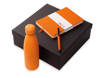 Подарочный набор c блокнотом C3, ручкой и термобутылкой, оранжевый , размер магнитная обложка