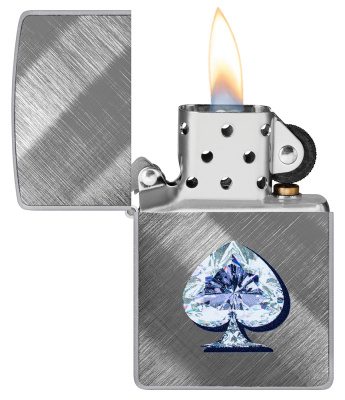 Зажигалка ZIPPO Gleaming Spade Design с покрытием Diagonal Weave, латунь/сталь, серебристая, матовая, 38x13x57 мм