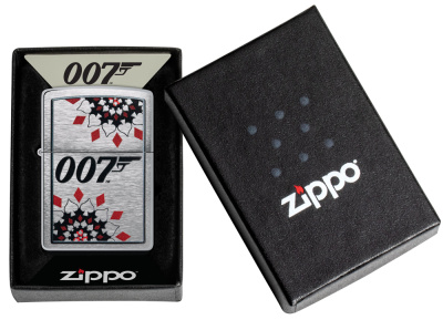 Зажигалка ZIPPO James Bond™ с покрытием Brushed Chrome, латунь/сталь, серебристая, 38x13x57 мм