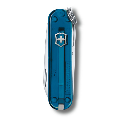 Нож-брелок VICTORINOX Classic SD Colors "Sky High", 58 мм, 7 функций, полупрозрачный синий