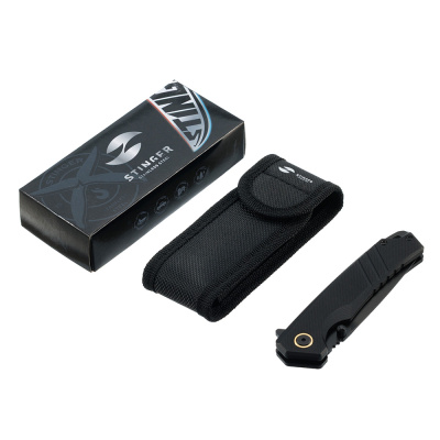 Нож складной Stinger, 115 мм (черный), сталь D2, материал рукояти: стеклотекстолит G10 (черный), в картонной коробке