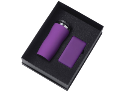 Подарочный набор c вакуумной термокружкой и повербанком С2, фиолетовый , размер 10000 mAh