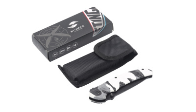 Нож складной Stinger, 84 мм, (чёрный), материал рукояти: алюминий (чёрно-белый камуфляж)