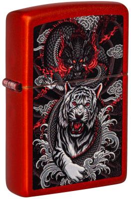 Зажигалка ZIPPO Dragon Tiger Design с покрытием Metallic Red, латунь/сталь, красная, 38x13x57 мм
