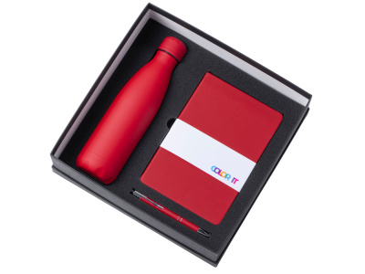 Подарочный набор с блокнотом С3, металлической ручкой и термобутылкой, красный , размер магнитная обложка
