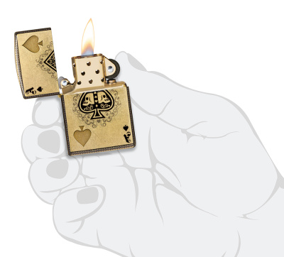 Зажигалка ZIPPO Ace of Skulls Design с покрытием 540 Tumbled Brass, латунь/сталь, золотистая, 38x13x57 мм