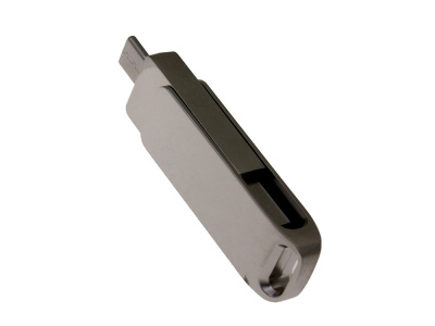 USB 2.0- флешка на 64 Гб поворотный механизм 2 в 1, c дополнительным разъемом Type-C с одноцветным металлическим клипом, серый , размер 64ГБ