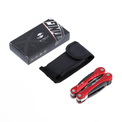 Мультитул Stinger, 103x45 мм, 15 функций, сталь, серебристо-красный, в комплекте нейлоновый чехол