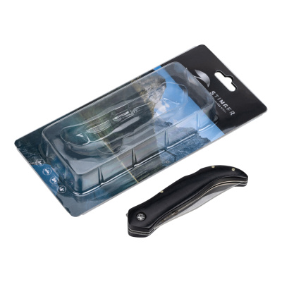 Нож складной Stinger, 101 мм (серебристый), материал рукояти:древесина черного дерева (черный)