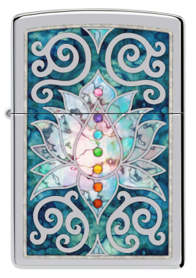 Зажигалка ZIPPO Lotus Flower с покрытием High Polish Chrome, латунь/сталь, серебристая, 38x13x57 мм