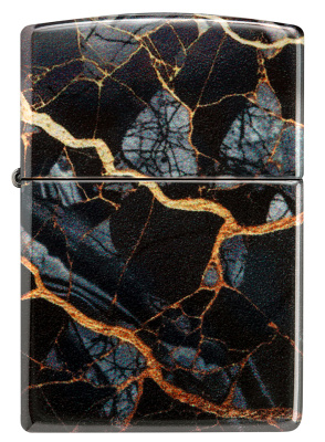 Зажигалка ZIPPO Fusion Marble Design с покрытием 540 Tumbled Chrome, латунь/сталь, черная, 38x13x57 мм