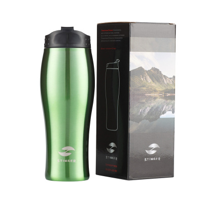 Термокружка Stinger, 0,4 л, сталь/пластик, зеленый глянцевый, 6,5х22,3 см
