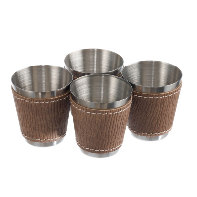 Набор S.Quire фляга 0,27 л, 4 стопки, воронка, сталь, искусственная кожа, коричневый