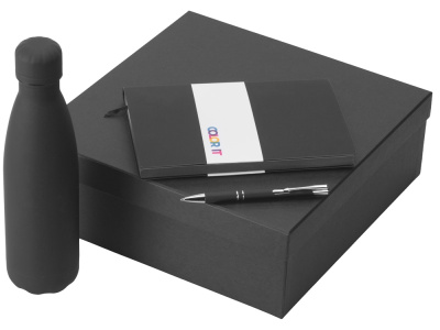 Подарочный набор с блокнотом С1, металлической ручкой и термобутылкой, черный , размер гибкая обложка