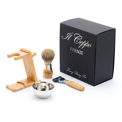 Бритвенный набор IL Ceppo: станок, помазок, подставка, чаша, венге/никелированная латунь, FUSION, натуральный ворс барсука BEST BADGER