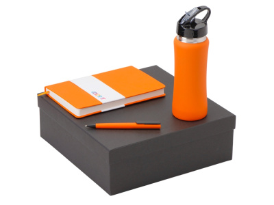 Подарочный набор c блокнотом C2, ручкой и бутылкой, оранжевый , размер твердая обложка